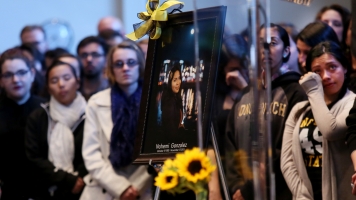 Students and mourners attend a vigil for Nohemi Gonzalez, 23, who was killed during the attacks in Paris, in November 2015.