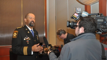 Sheriff David Clarke speaks to the media.