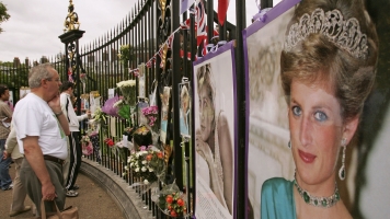 A floral and photo tribute to Diana, princess of Wales.