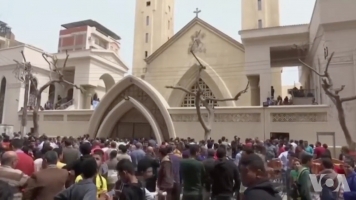 People gathering outside church after a terror attack