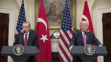 US President Donald J. Trump and President of Turkey Recep Tayyip Erdogan deliver joint statements at the White House.