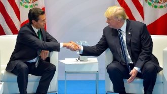 Mexican President Enrique Peña Nieto shakes hands with U.S. President Donald Trump.