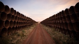 Miles of unused pipe prepared for the proposed Keystone XL pipeline.