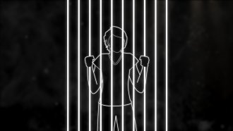 An illustration of a girl behind bars.