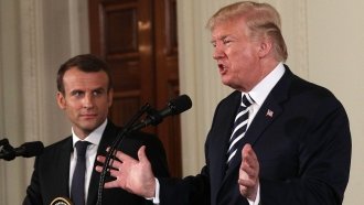 Presidents Trump and Macron at a joint press conference.