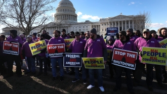 Union organizers rally against the partial government shutdown in front of the U.S. Capitol in January.