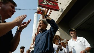 John Kerry with a beer