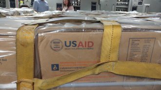 Crates of U.S. foreign assistance