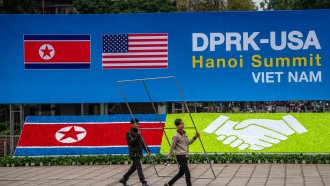 Workers prepare for the Trump-Kim summit in Hanoi