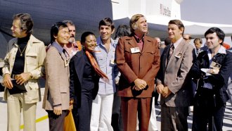 Cast of "Star Trek" at NASA facility