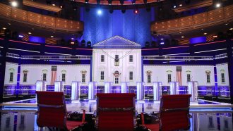 The stage ahead of the first Democratic debate.