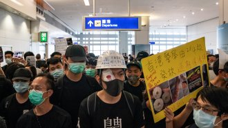 Protesters in Hong Kong International Airport