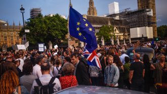 Pro-EU protesters outside Parliament.