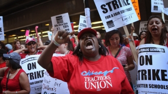 Chicago Teachers' Union members on strike in 2012
