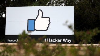 A sign outside of Facebook headquarters in Menlo Park, California.