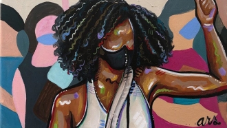 Painting depicting woman at Black Lives Matter protest
