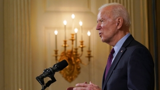 President Biden discusses the economy in a speech at the White House.