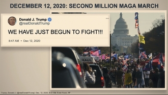 Screenshot of Donald Trump tweet reading "WE HAVE JUST BEGUN TO FIGHT!!!"