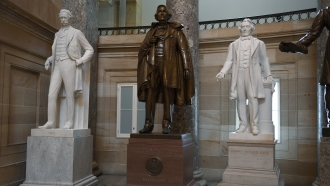 A statue of former Confederate States of America President Jefferson Davis sits in Statuary Hall in the U.S. Capitol