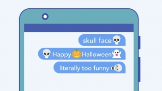 Illustration of "skull" emoji in messaging platform.