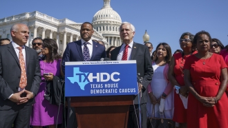 Democratic members of the Texas legislature at a news conference at the Capitol in Washington