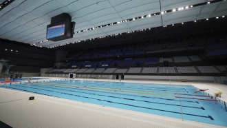 Olympic swimming pool at the Tokyo Aquatics Center.