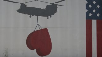 Helicopter's shadow on the U.S. Embassy in Kabul