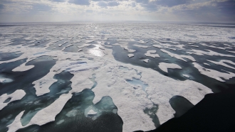 Sea ice melts on the Franklin Strait along the Northwest Passage in the Canadian Arctic Archipelago