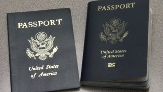Passports sit on the table.
