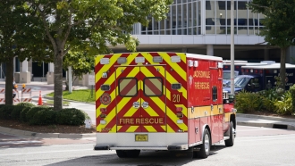 An emergency vehicle arrives at Wolfson Children's Hospital in Jacksonville, Fla.