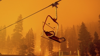 Caldor Fire burns at the Sierra-at-Tahoe ski resort in Eldorado National Forest, California.
