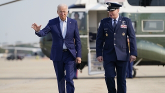 President Joe Biden arrives to board Air Force One.