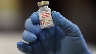 A vial of the Moderna COVID-19 vaccine