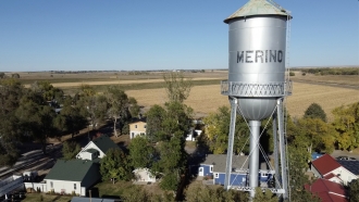 Merino, Colorado, water tower and homes