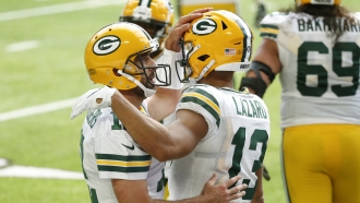 Green Bay Packers quarterback Aaron Rodgers and wide receiver Allen Lazard.