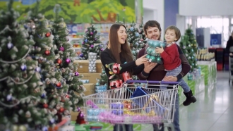 A family shopping for Christmas