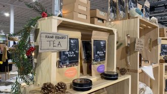 A table shows handmade teas that could be gifted for the holidays.