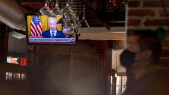 President Joe Biden speaks about Russia's invasion of Ukraine on a television