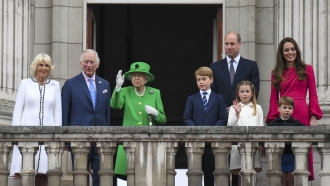 The Royal family on the balcony of Buckingham Palace.