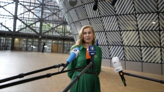 European Commissioner for Energy Kadri Simson speaks with the media before an emergency meeting of EU energy ministers
