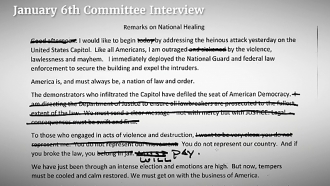 video released by the House Select Committee, Trump's written script from his Jan. 7 remarks