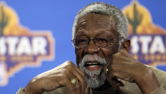 Former NBA great Bill Russell speaks during a news conference