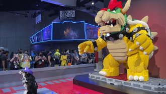 A Lego Bowser statue is shown at San Diego Comic-Con.