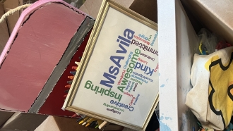 A box of Elsa Avila's belongings from her classroom
