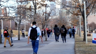 Students walking on a college campus
