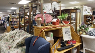 A consignment shop's furniture is shown.