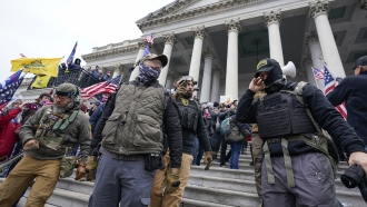 Members of the Oath Keepers on the East Front of the U.S. Capitol.