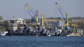 Russian Black Sea fleet ships are anchored in one of the bays of Sevastopol, Crimea.