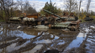 Damaged Russian tanks.