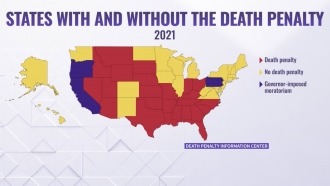 U.S. Map showing states with and without death penalty.